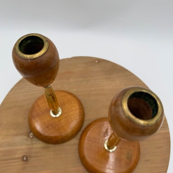 Set of 2  Oregon  Myrtle wood Candle Holders MCM decor - Picture 4 of 14